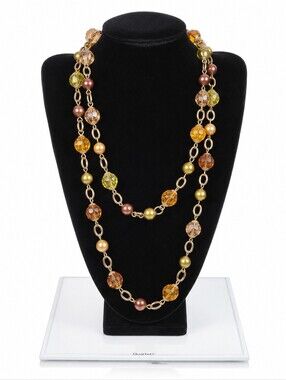 KJL Kenneth Jay Lane 42" Gold Tone Crystal Bead Long Station Necklace